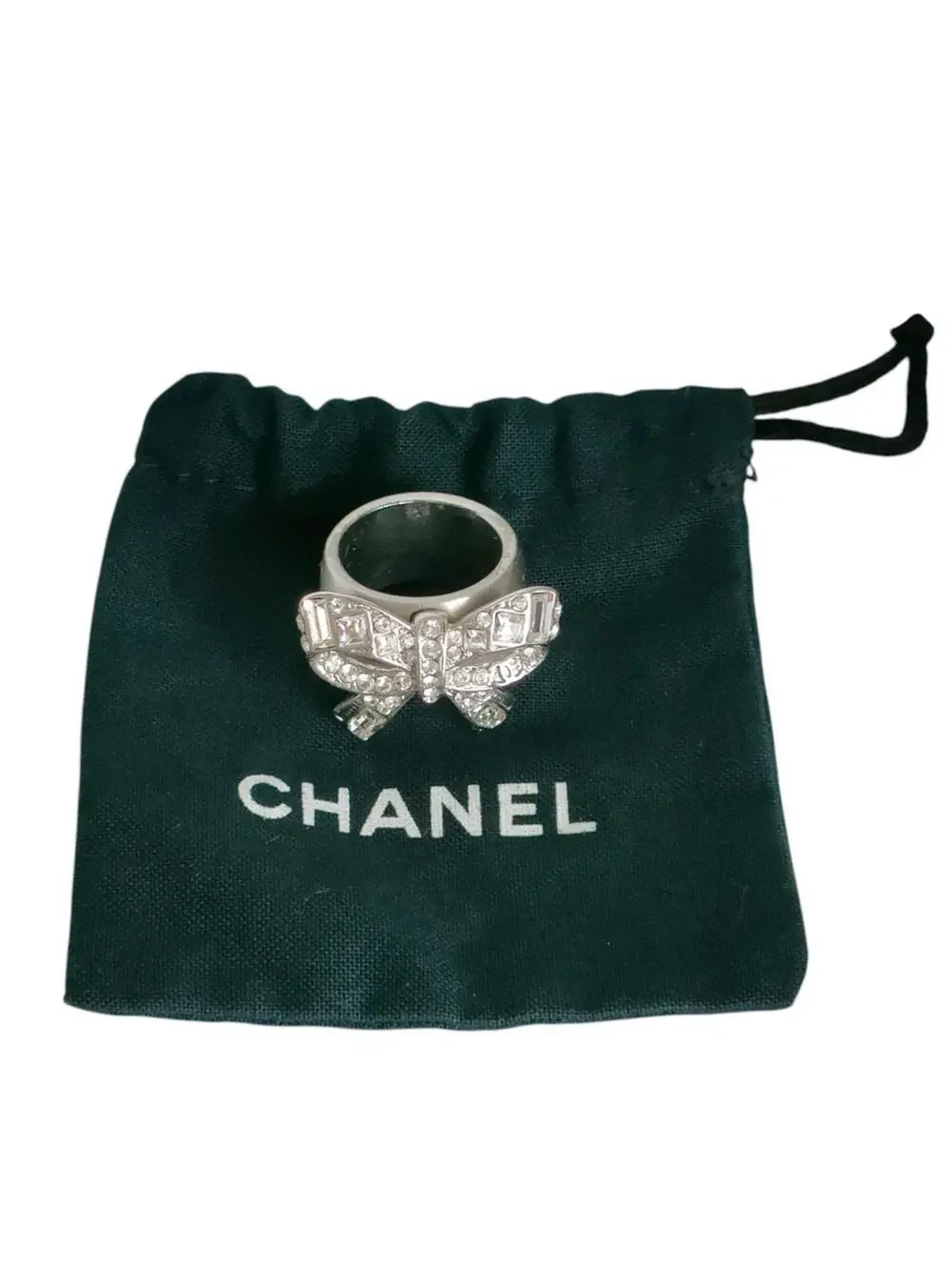 Chanel Rhinestone Ribbon Motif Ring #287959C53B
